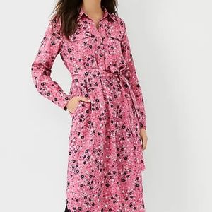 Ann Taylor Floral Collared Belted Shirtdress, Size 12